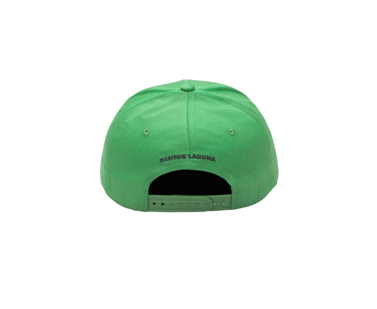 Club Santos Laguna Adjustable Cap in bright green polyester with an adjustable snapback strap and small embroidered text