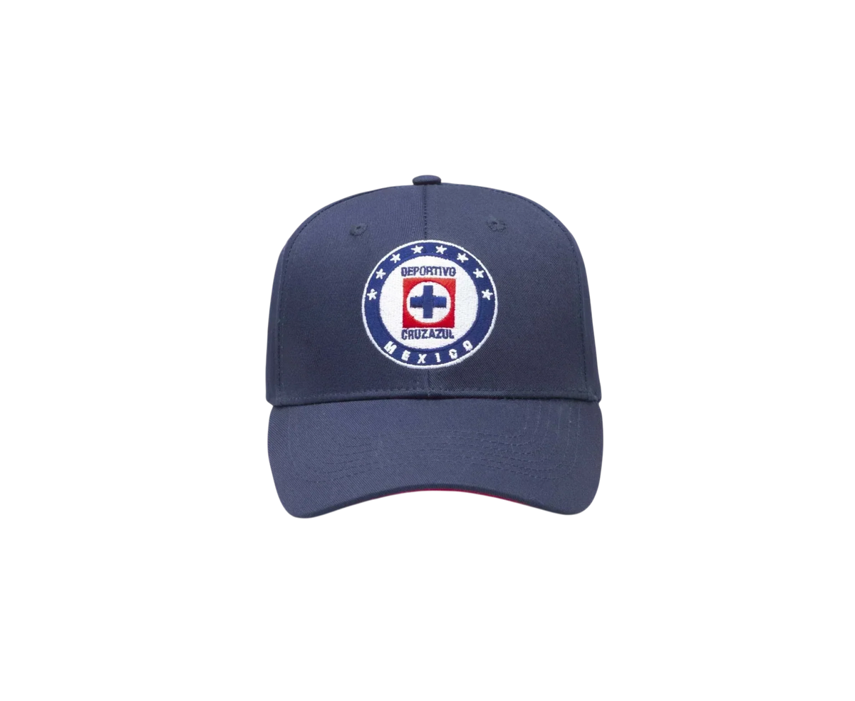 Cruz Azul Adjustable Cap in navy fabric with a curved brim and embroidered circular club crest on the front
