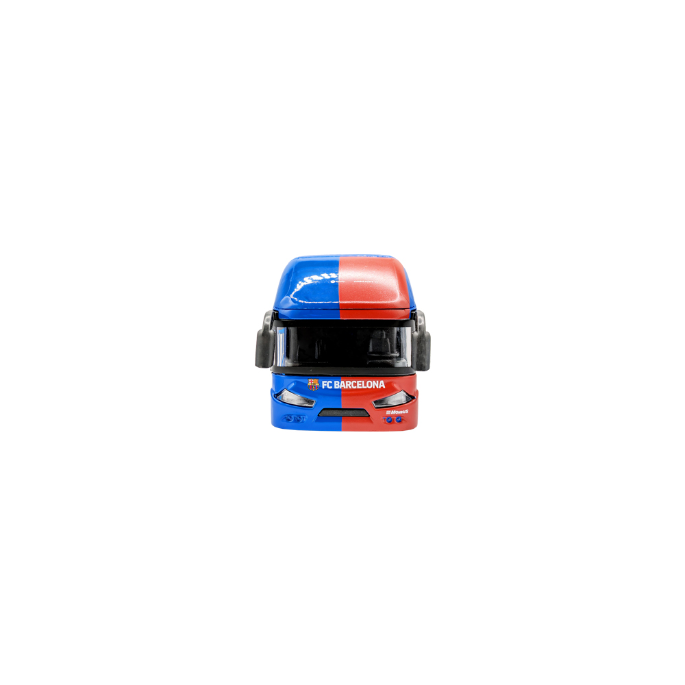 FC Barcelona Mini Team Bus in a blue and red split-color design, with a black windshield and club badge.