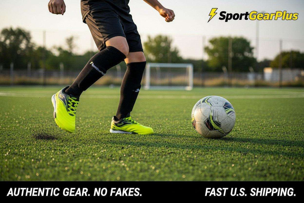 Joma Toledo junior turf soccer shoes in neon yellow and black, with textured uppers and rubber turf studs
