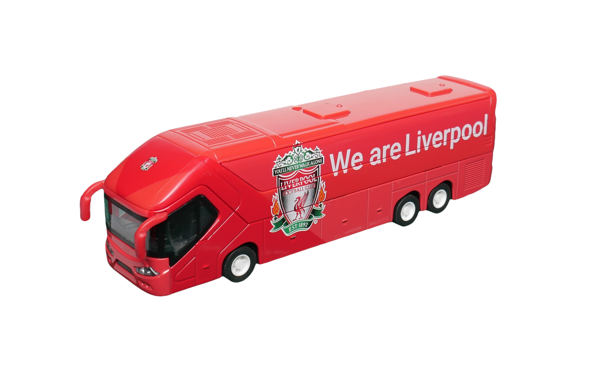 Liverpool Mini Team Bus miniature red coach with Liverpool crest, white “We are Liverpool” lettering and black windows