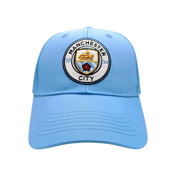 Manchester City Adjustable Cap in light blue polyester with an embroidered circular club crest and curved brim