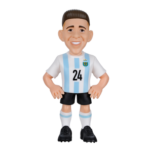 Minix Enzo Fernández figurine in Argentina’s white and sky-blue striped number 24 shirt, black shorts and white socks