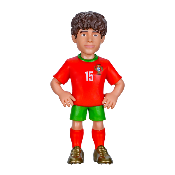 Minix João Neves Portugal football figurine in a red number 15 shirt, green shorts and red socks