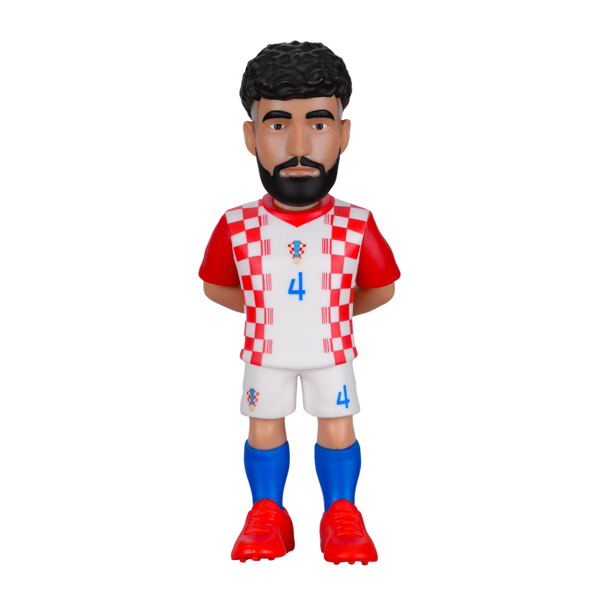 Minix Joško Gvardiol figurine in Croatia's red and white checkerboard jersey, white shorts, blue socks and red boots