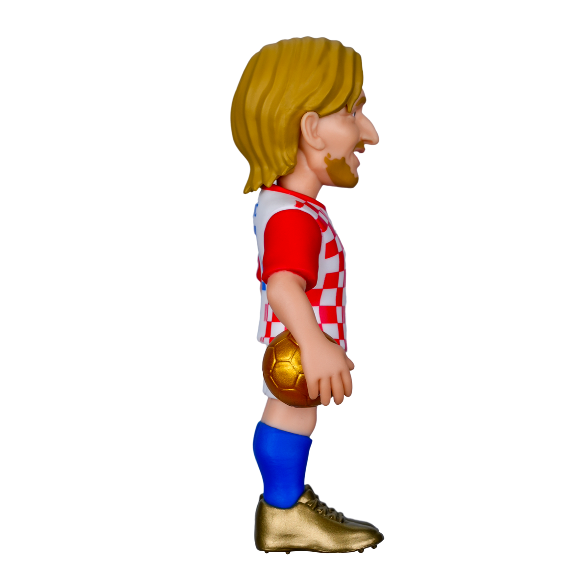 Minix Luka Modrić Croatia figurine with blond hair, red-and-white checkerboard shirt, blue shorts and gold boots