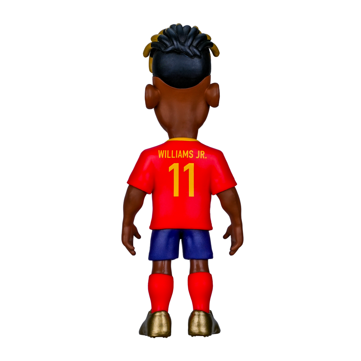 Minix Nico Williams Spain football figure in a red number 11 jersey, blue shorts and red socks, shown from behind