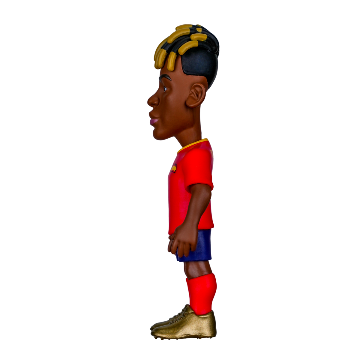 Minix Nico Williams Spain football figurine with a red shirt, blue shorts, golden boots and yellow-tipped hair