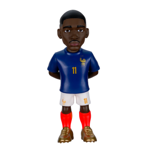 Minix Ousmane Dembélé France figurine in a blue jersey, white shorts, red socks and gold boots