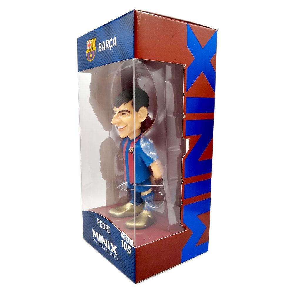 Minix Pedri FC Barcelona figurine in blue and red striped kit, displayed in a branded window box