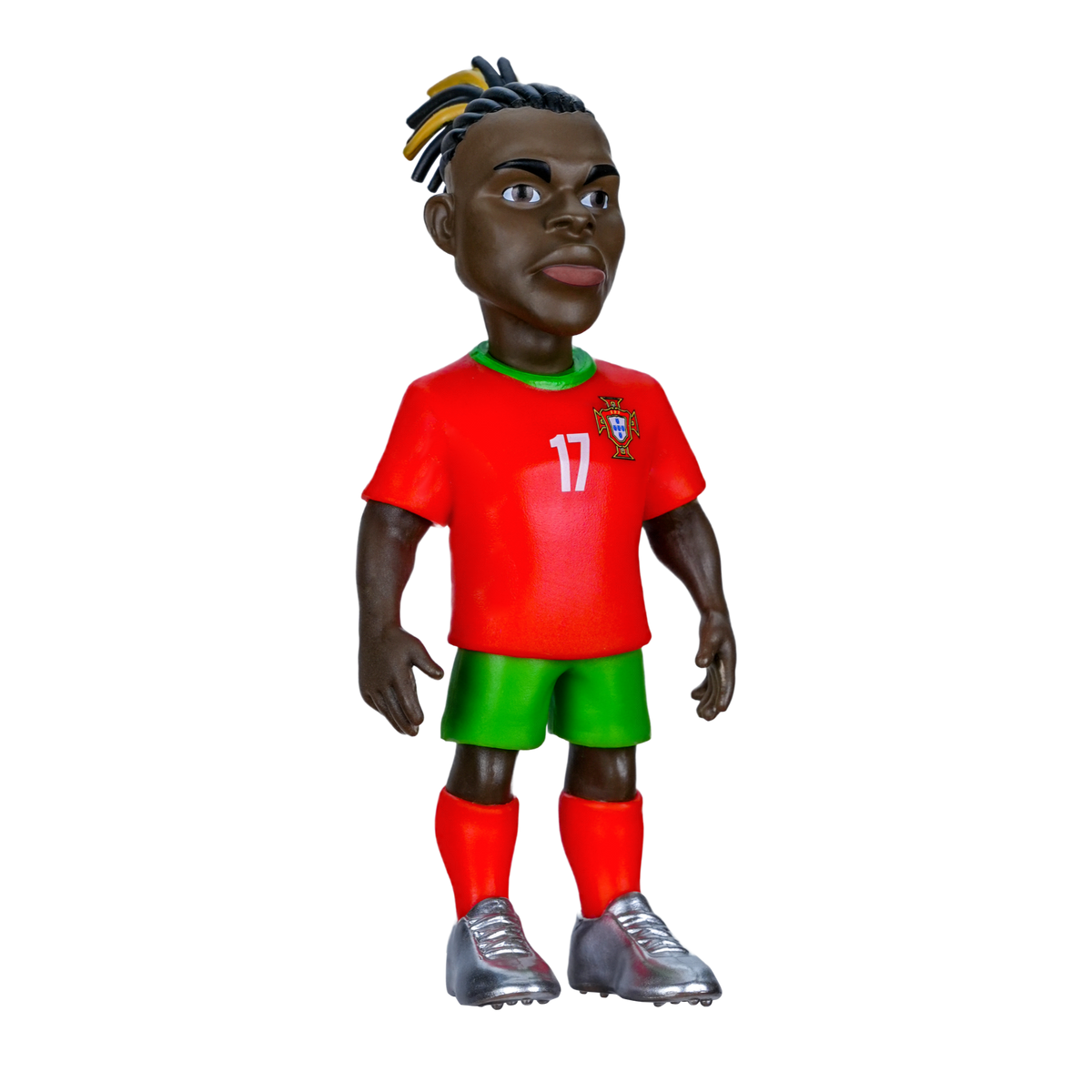 Minix Portugal 5-Pack football figurine wearing a red number 17 jersey, green shorts and red socks