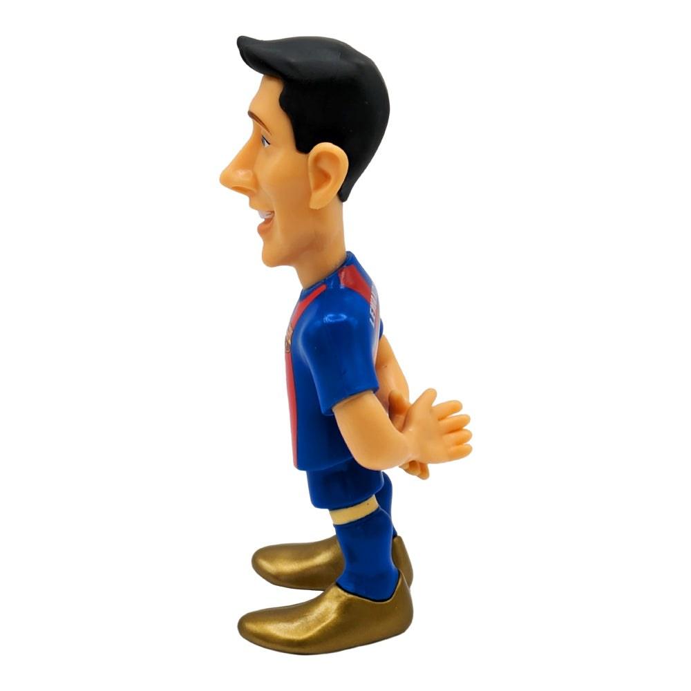 Minix Robert Lewandowski FC Barcelona figurine with black hair, blue and red kit, clasped hands and gold boots