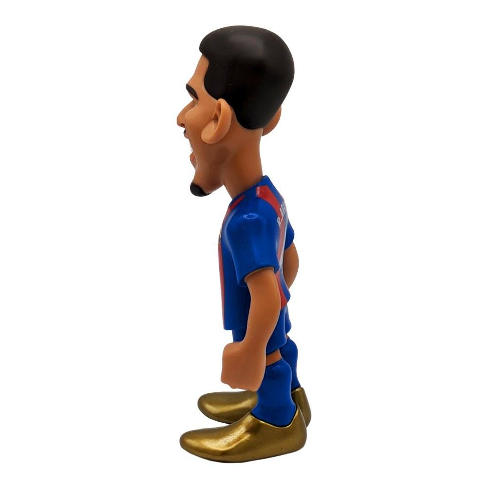 Minix Ronald Araújo FC Barcelona figurine in a blue and red striped kit, with black hair and gold boots