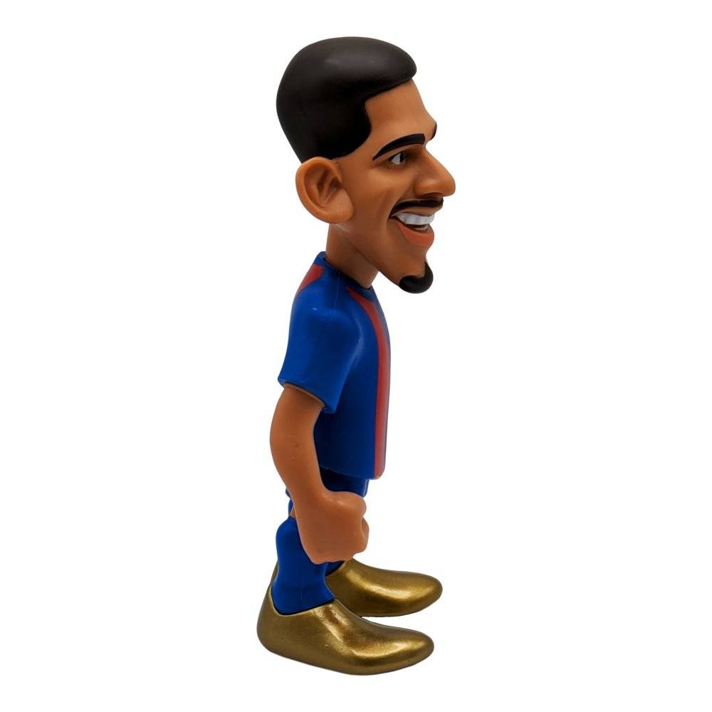 Minix Ronald Araújo FC Barcelona figurine with a blue and red kit, black hair, and oversized gold shoes