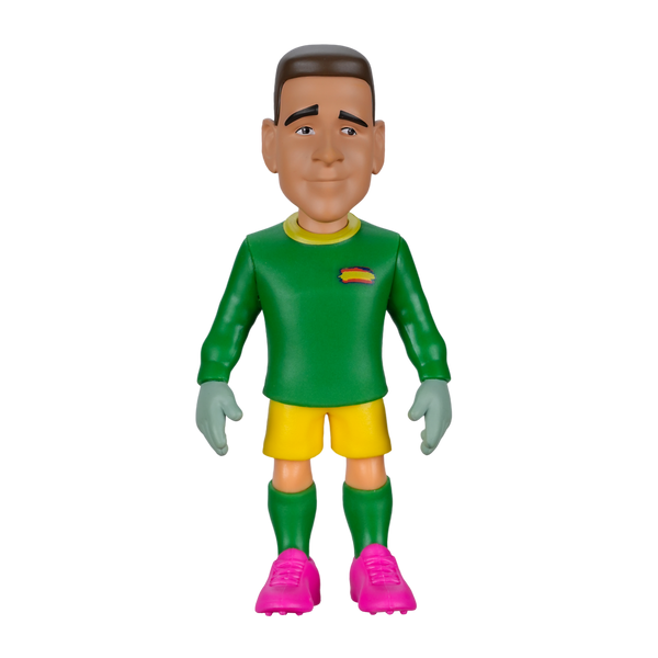 Minix Unai Simón Spain goalkeeper figurine with a green jersey, yellow shorts, green socks and bright pink boots