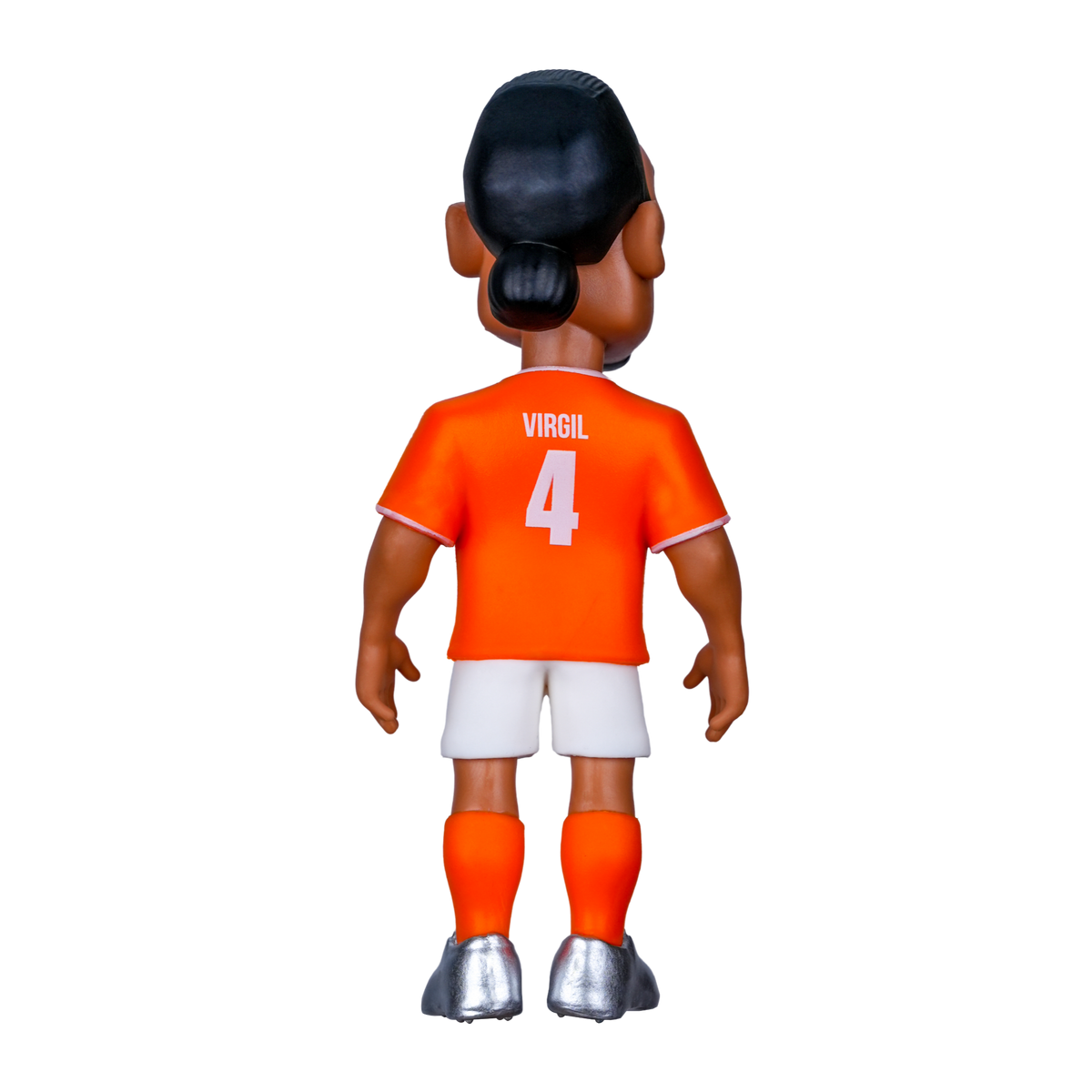 Minix Virgil van Dijk Netherlands figurine in an orange number 4 jersey, white shorts, orange socks and silver boots