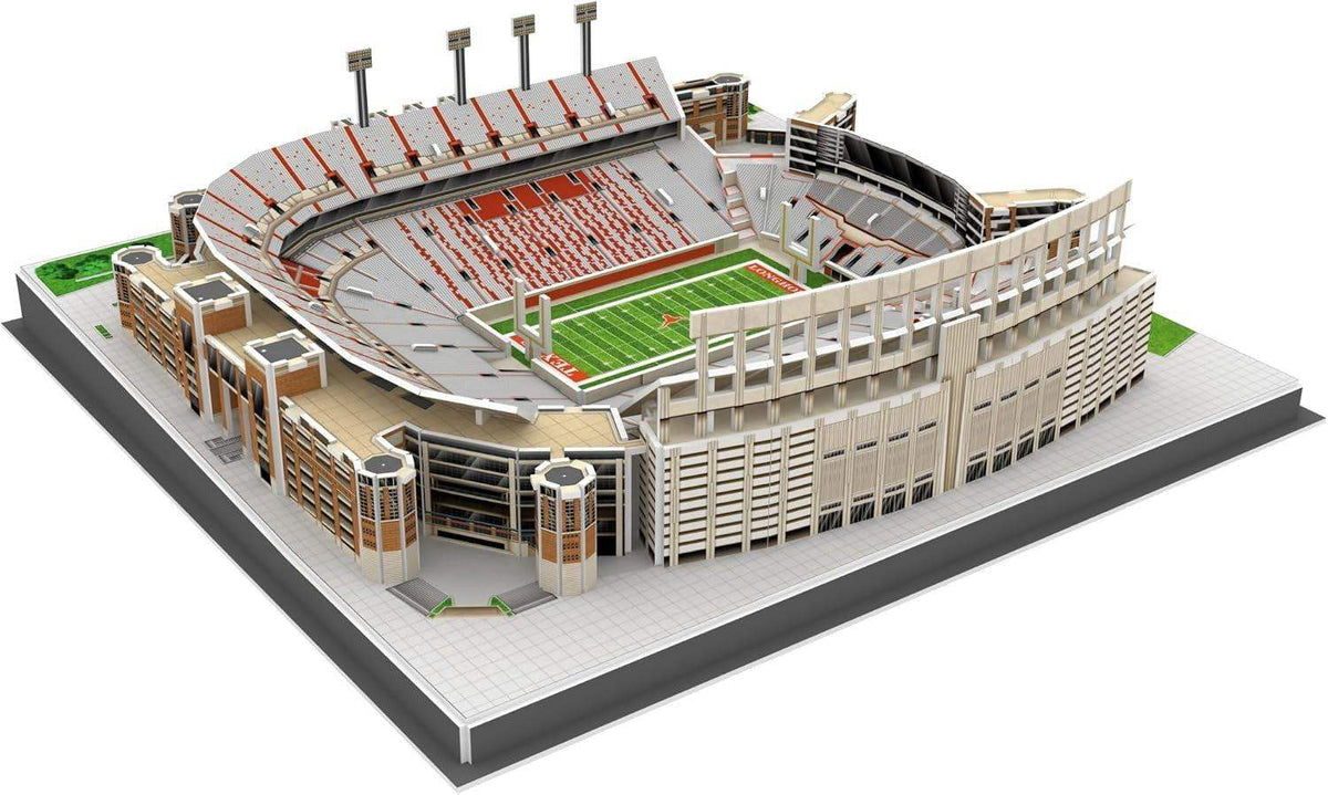 Texas Longhorns Darrell K Royal-Texas Memorial Stadium 3D Puzzle with gray grandstands, orange seats, green field and detailed exterior