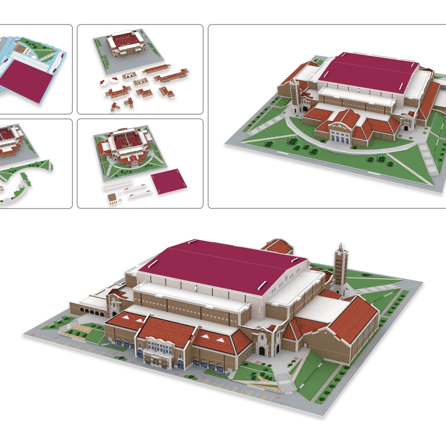 Texas Tech United Supermarkets Arena 3D puzzle assembly steps and completed model