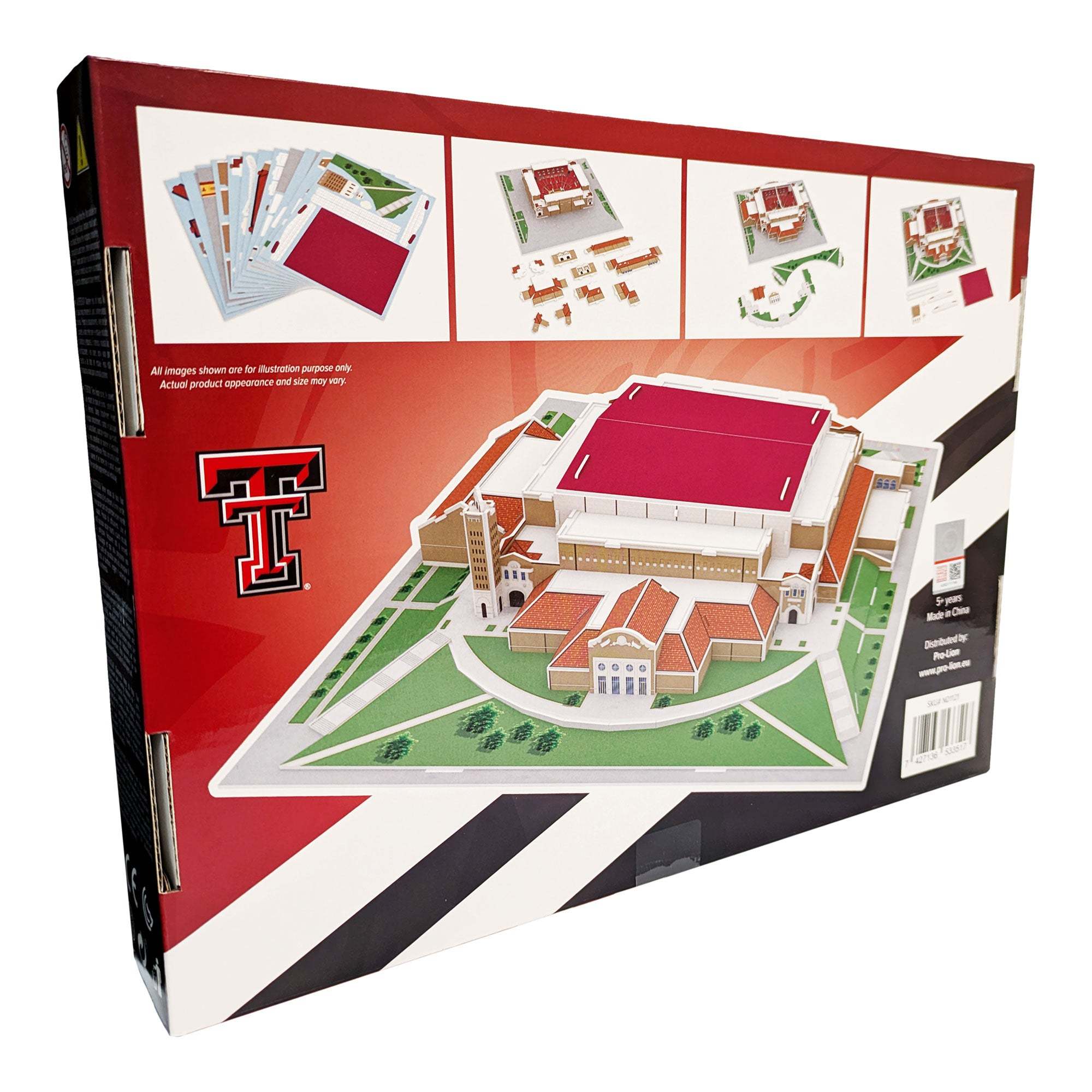 Texas Tech United Supermarkets Arena 3D puzzle retail box back angled view with assembly images