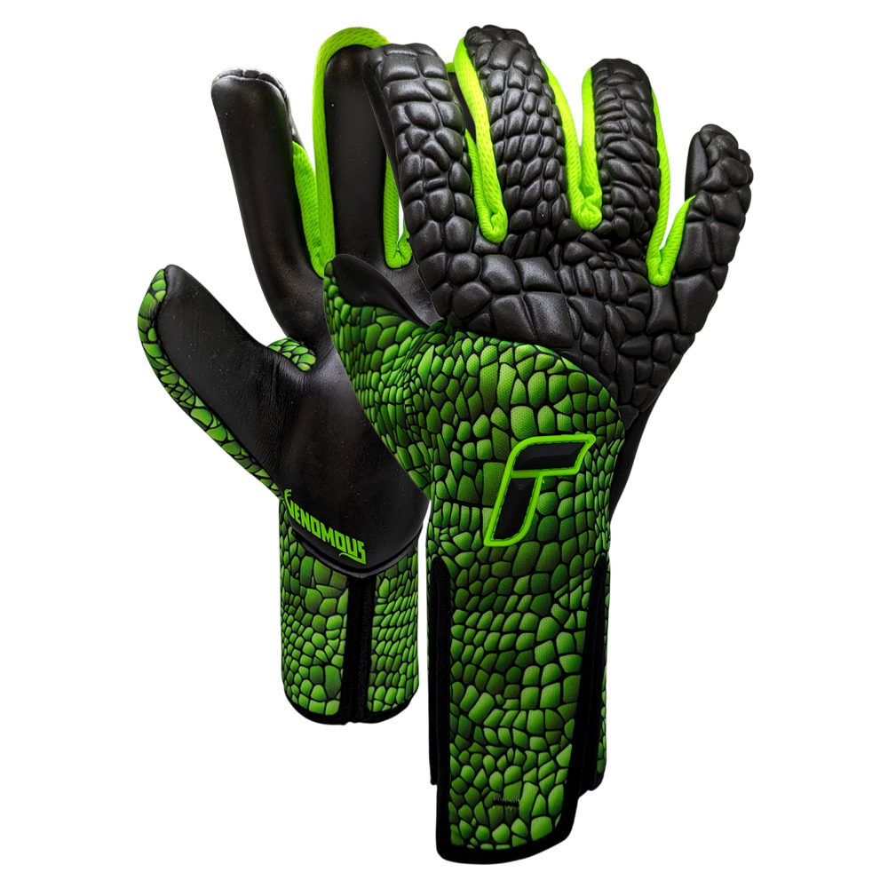 Reusch Venomous Gold X black and gold goalkeeper gloves with super-sticky latex grip and flexible backhand for elite performance