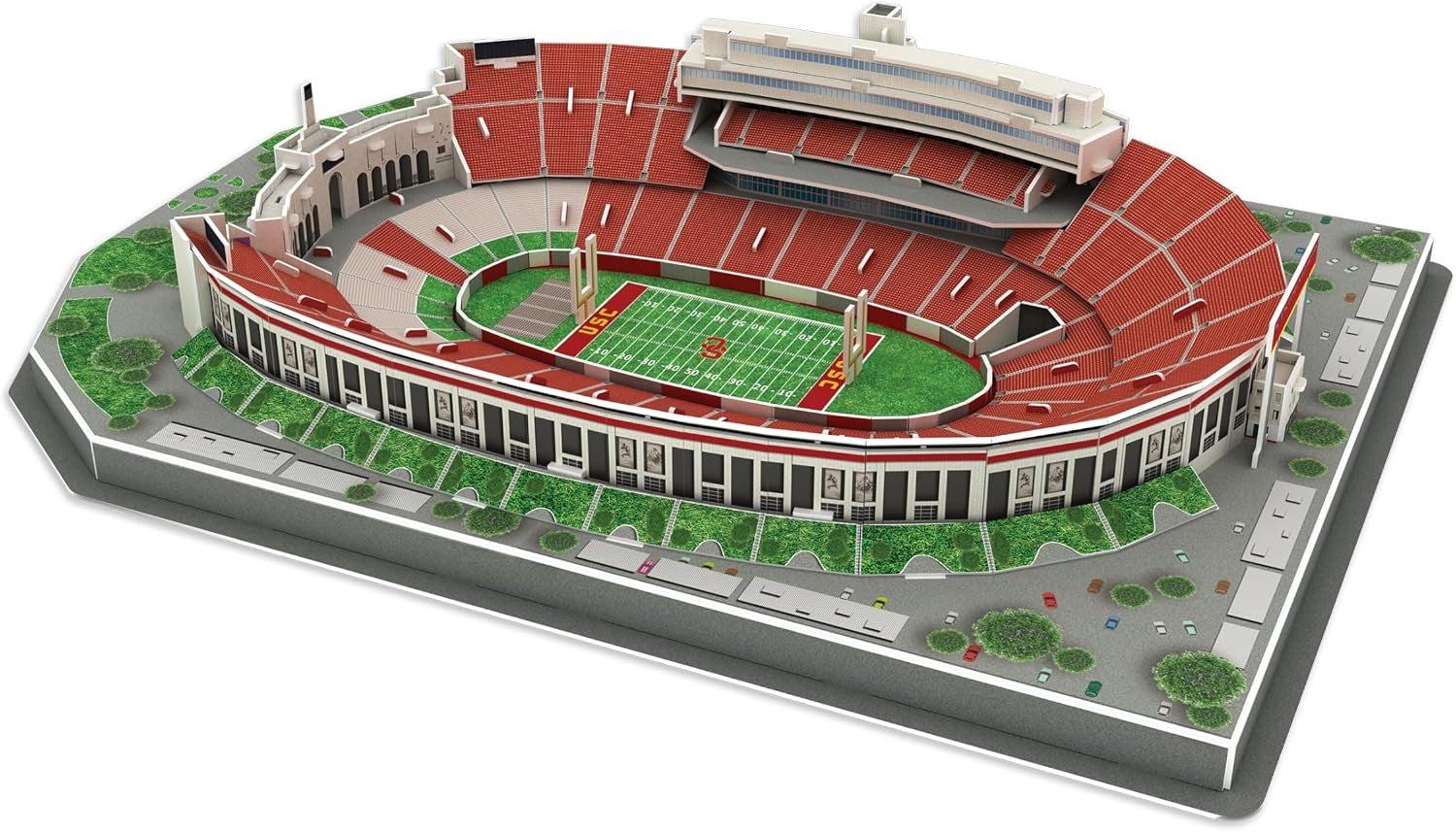 3D replica puzzle of USC Trojans Los Angeles Memorial Coliseum stadium with cardinal and gold colors