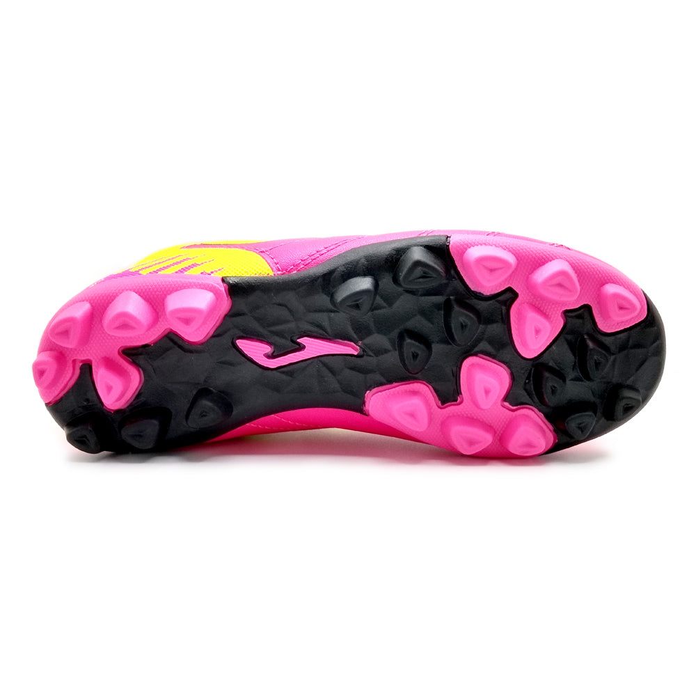 Joma Toledo Junior Molded 24 Soccer Shoes with pink and black rubber outsole for excellent traction.