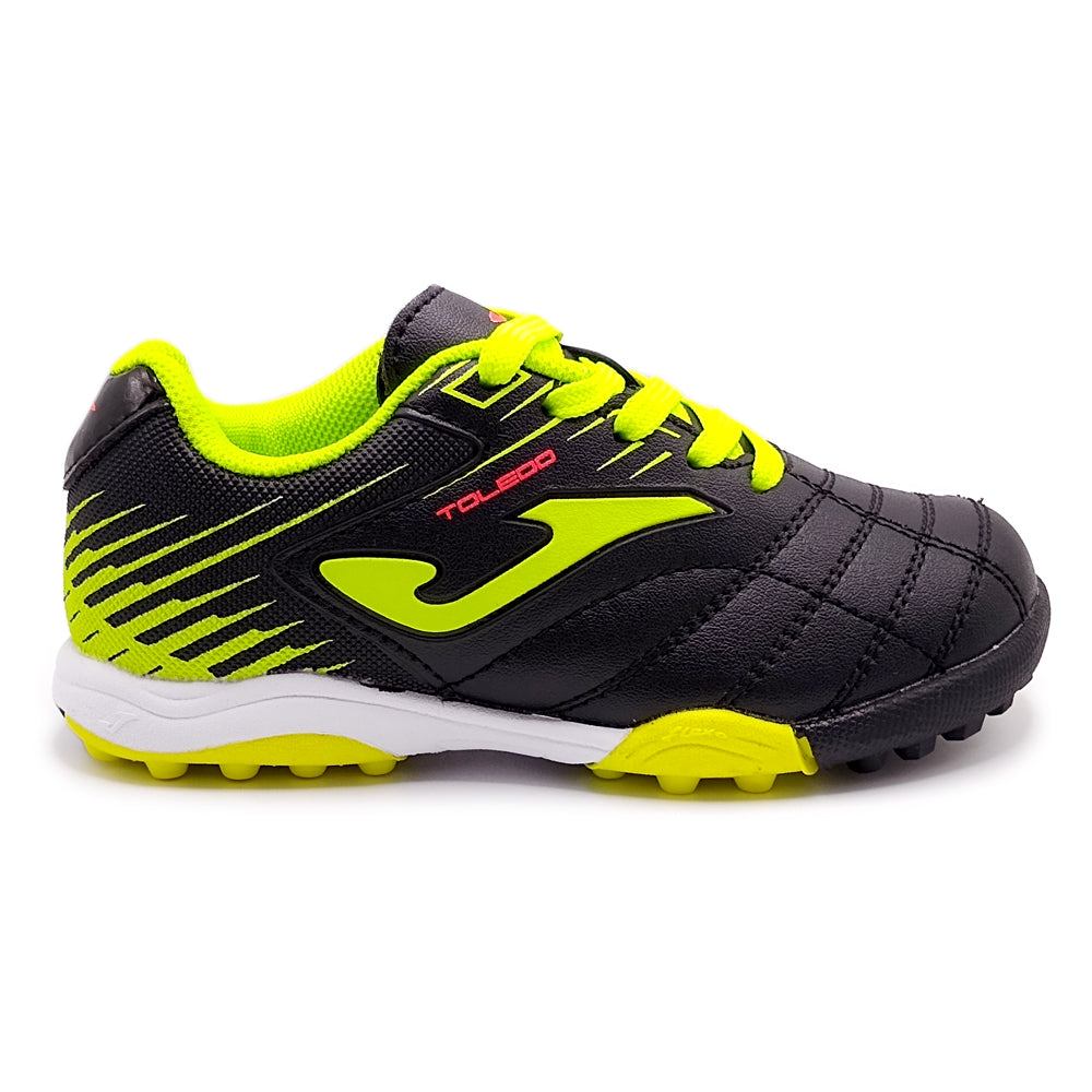 Joma Toledo Junior Kids Turf Soccer Shoes in bright colors with turf outsole.