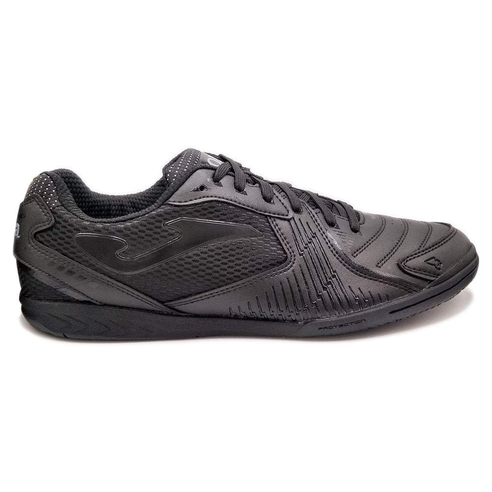 Joma Dribling Indoor Soccer Shoes in black, featuring a sleek design with cushioned insole and durable rubber outsole for enhanced grip on indoor surfaces.