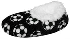 Cozy soccer slippers with playful soccer ball motif and ultra-soft lining for soccer fans.