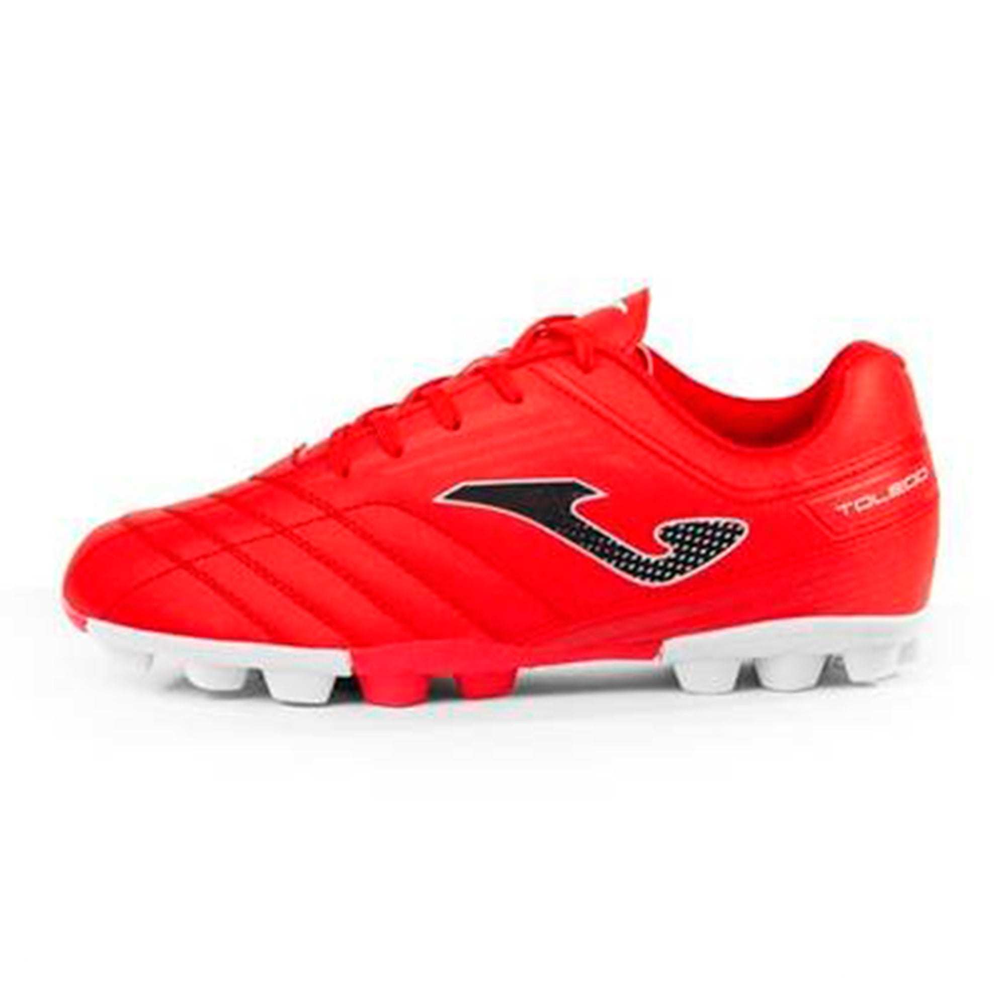 Joma Toledo Junior Molded 24 Soccer Shoes in vibrant red with rubber outsole for traction.