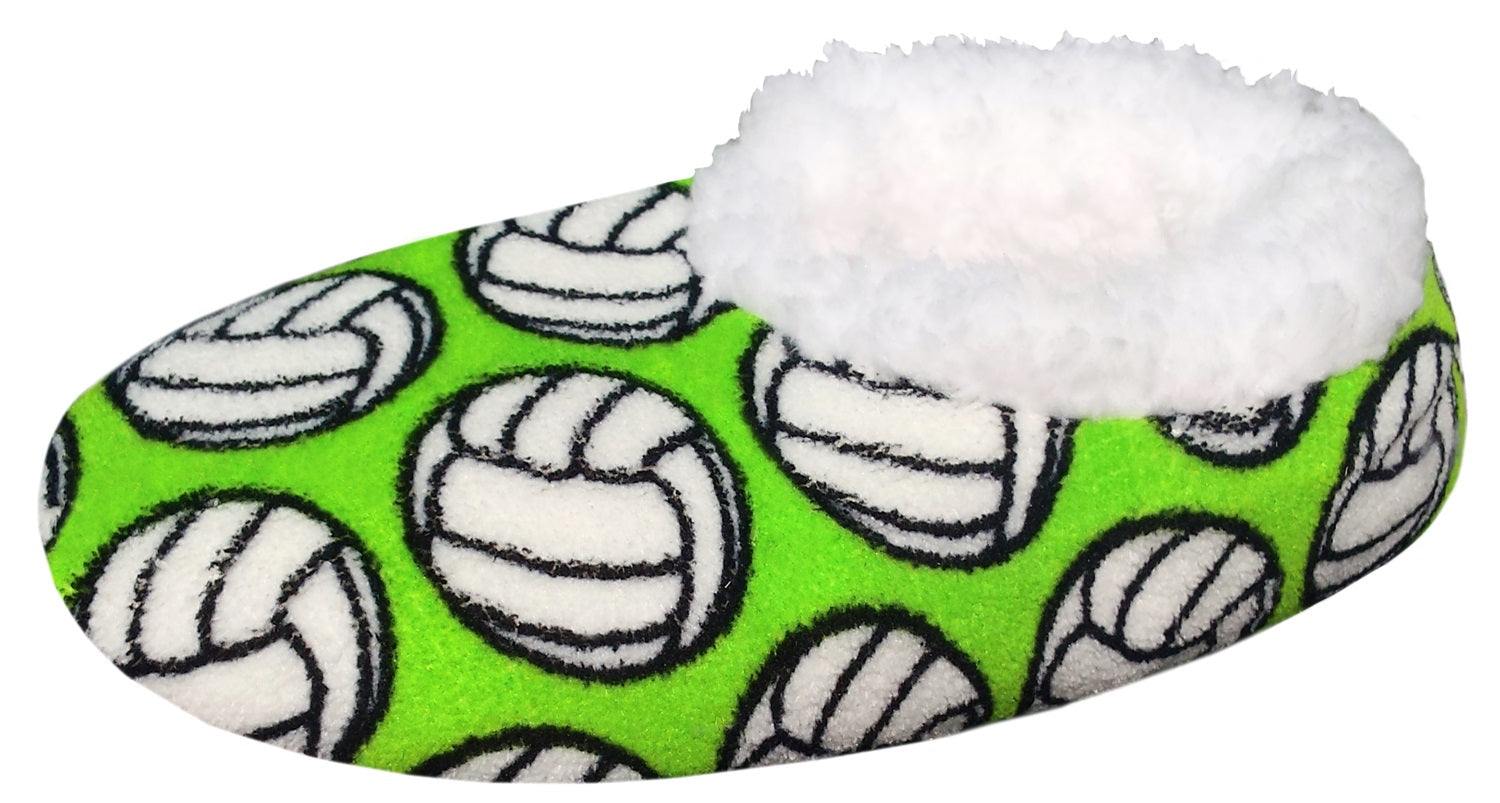 Volleyball Slippers -themed slippers with a cozy white lining, perfect for volleyball fans.