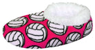 Volleyball Slippers volleyball pattern for fans, featuring pink background and white interior lining.