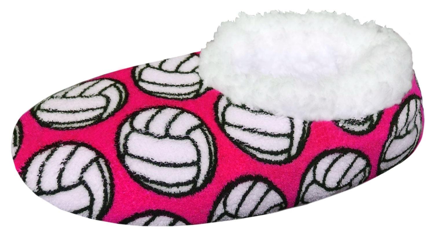 Volleyball Slippers volleyball pattern for fans, featuring pink background and white interior lining.