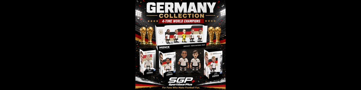 Germany MINIX Figurines featuring official 12cm player collectibles in white and black kits, including Kroos, Wirtz, and Gündoğan