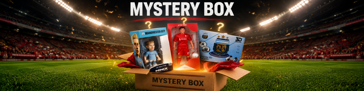 SGP Mystery Boxes – Licensed Collectible Surprise Packs featuring a Manchester City and Liverpool football action figures and a 3D Argentina puzzle