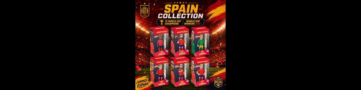 Spain MINIX Figurines set featuring six 12cm football player collectibles in red and blue official national team kits