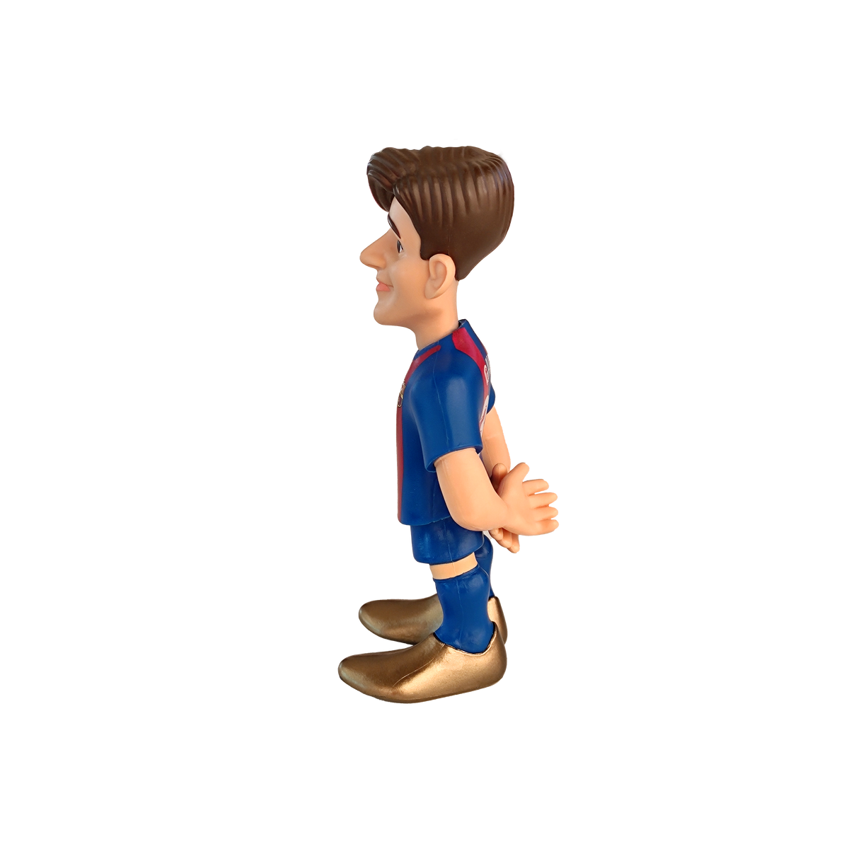Football figurine, Minix Gavi FC Barcelona, with a blue and red kit, swept brown hair and a detailed sculpt.