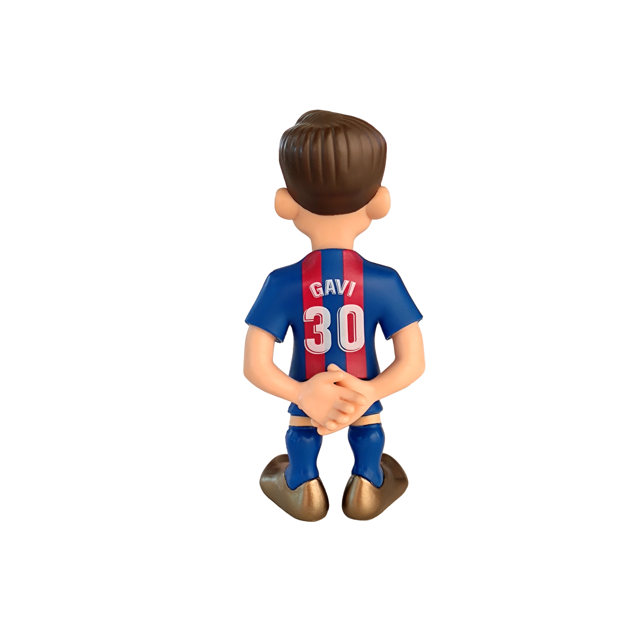 Minix FC Barcelona Football Stars collectible figurine of player Gavi in blue and red kit, 12cm tall, official licensed product.
