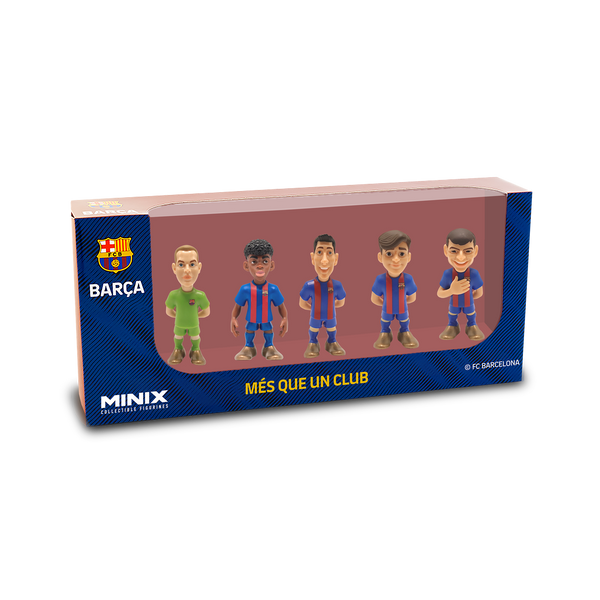 Minix Barcelona 5-pack official licensed 7cm football figurines featuring Lewandowski, Gavi, Pedri, and Ter Stegen