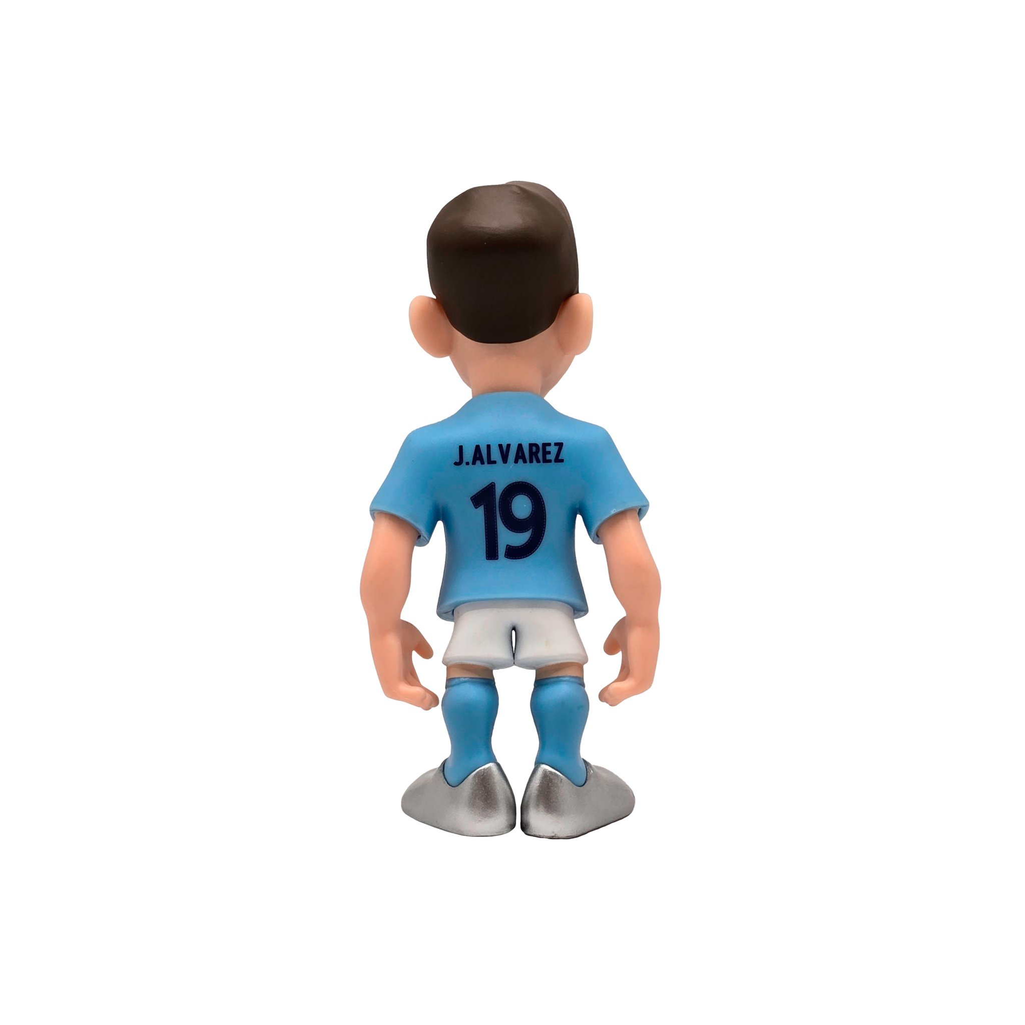 Minix Manchester City Football Stars collectible figurine of player J. Alvarez in club kit from the back view