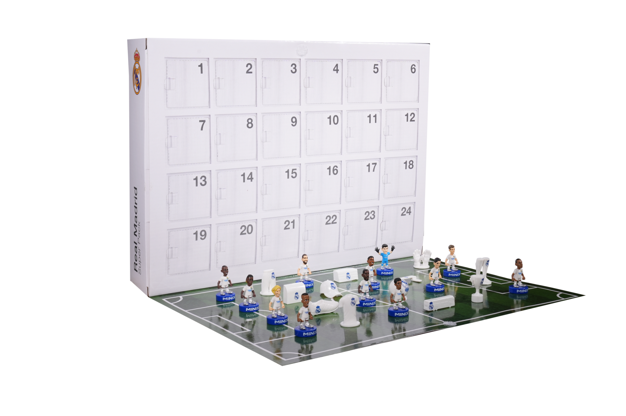 Real Madrid Official Advent Calendar tabletop soccer game with 24 collectible mini players and accessories
