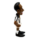 Minix Pelé Santos FC figurine with brown skin, molded black hair, striped white-and-black jersey, white shorts and oversized black boots.