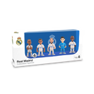 Minix Real Madrid 5-Pack V4 official 7cm football figurines of Courtois, Vinícius Jr, Bellingham, Carvajal, and Mbappé in full club kits.