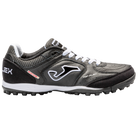 Joma Top Flex turf soccer shoe in black with white logo and laces, designed for flexibility and durability on turf surfaces
