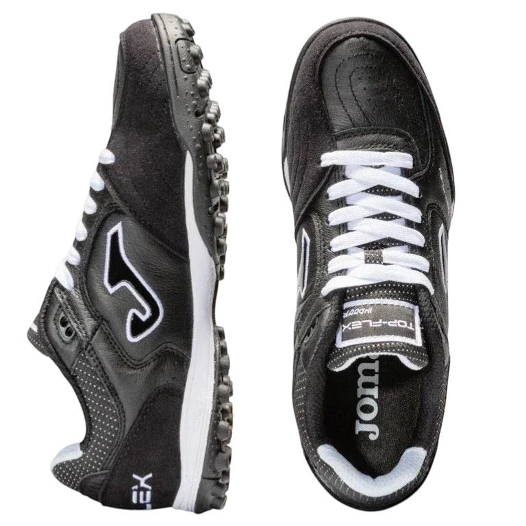 Joma Top Flex Turf Soccer Shoe in black and orange with flexible full grain leather and durable rubber sole