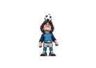 Minix Diego Maradona collectible figurine in blue Napoli kit balancing soccer ball on head, 12cm tall.