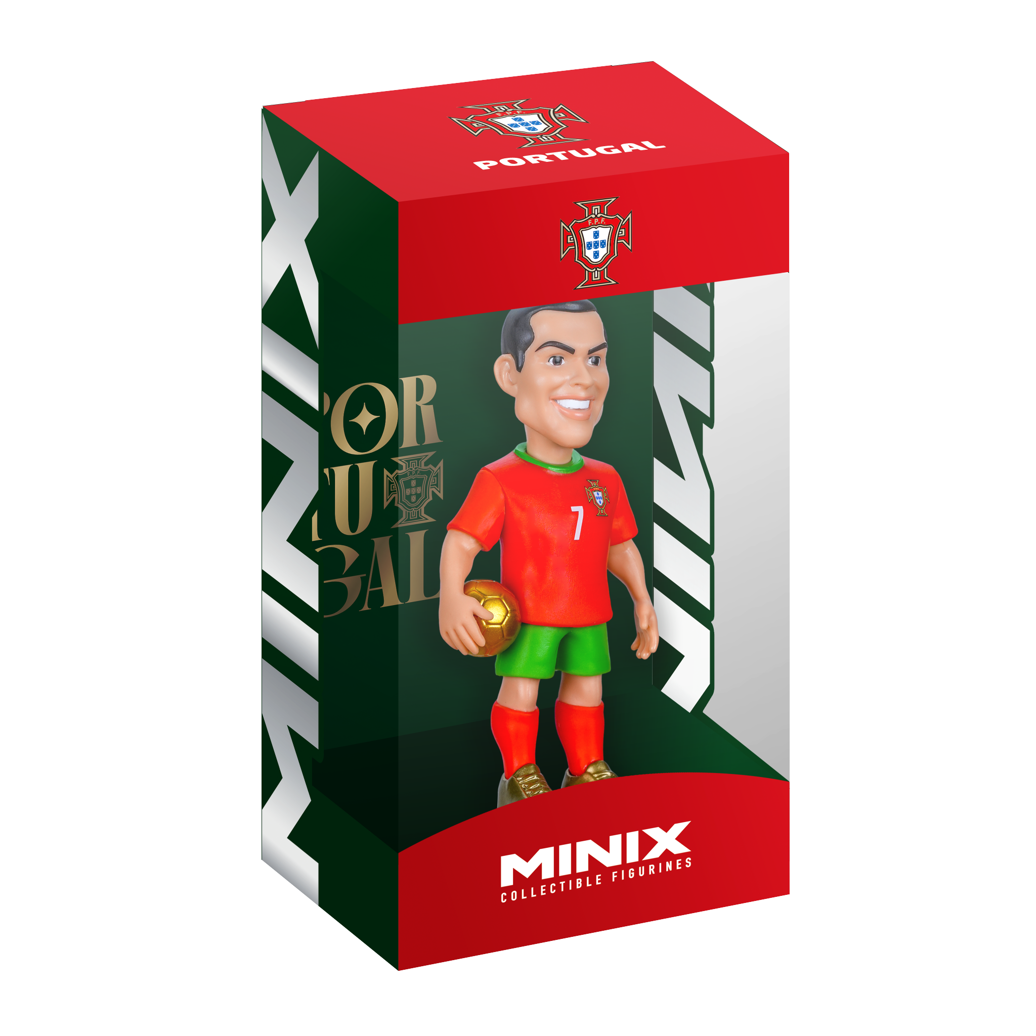 Minix Cristiano Ronaldo 12cm Portugal football figurine in national team kit on display base