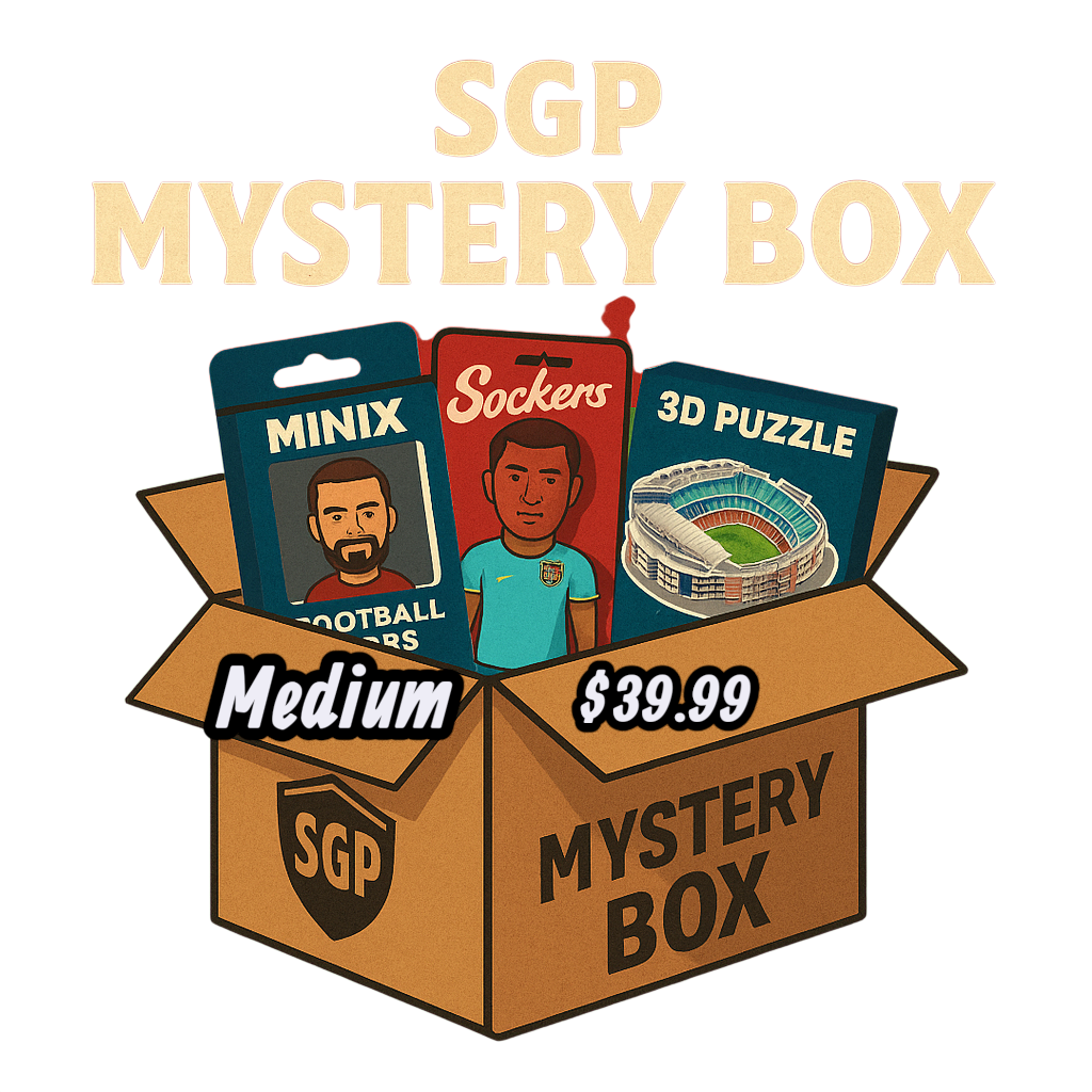 SGP Mystery Boxes licensed collectible surprise packs with Minix Football Stars figurine, Sockers action figure, and 3D stadium puzzle medium tier $39.99