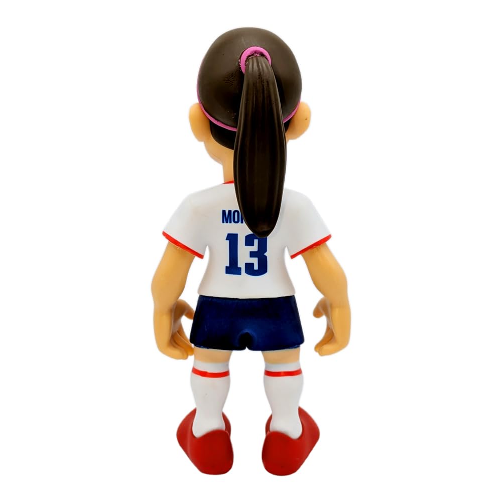 MINIX collectible 12cm Alex Morgan USWNT soccer figurine in red, white, and blue kit, hyper-stylized design