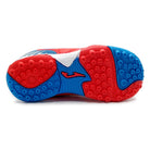 Toledo JR Kids Turf Soccer Shoes in red and blue with synthetic Fibertec upper and rubber outsole for traction on turf and hard surfaces